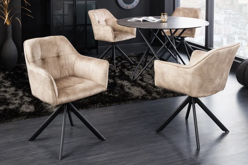 Lot de 2x chaises design LOFT velours champagne pivotante structure métal noir avec accoudoirs