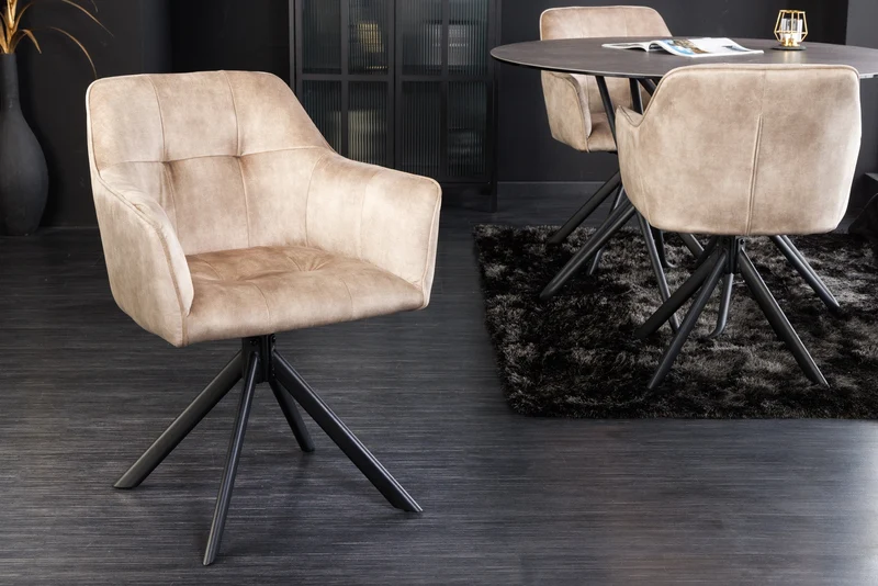 Lot de 2x chaises design LOFT velours champagne pivotante structure métal noir avec accoudoirs