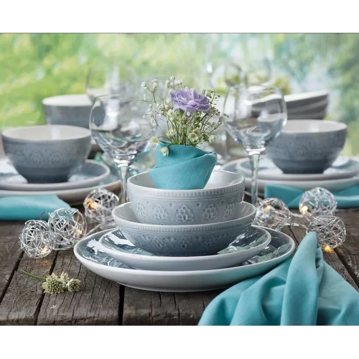 Bol en céramique bleu à motif, D17 cm - ERPIA