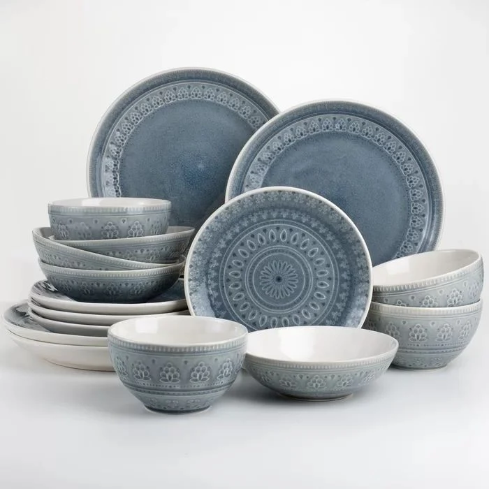 Bol en céramique bleu à motif, D17 cm - ERPIA