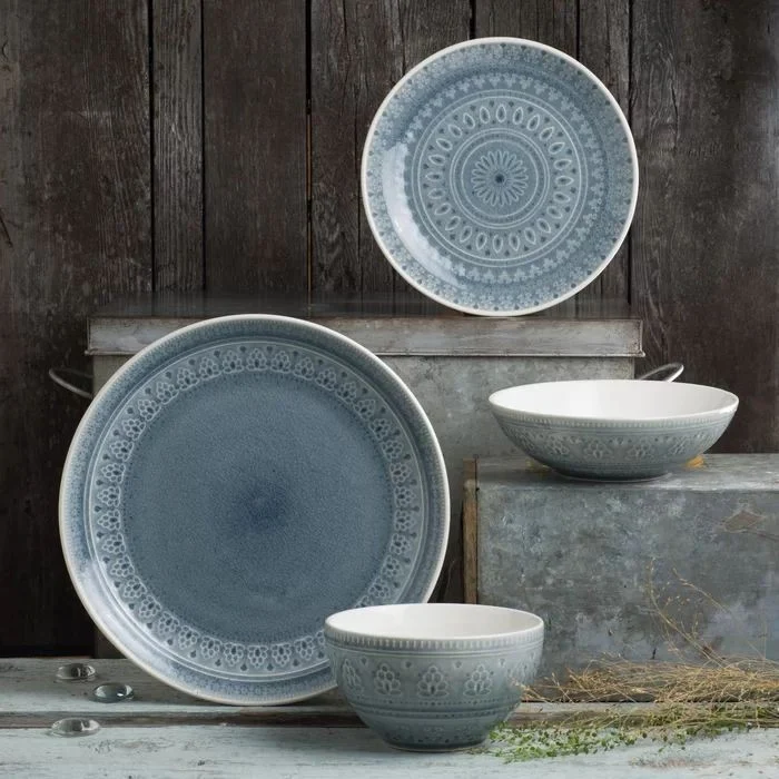 Bol en céramique bleu à motif, D17 cm - ERPIA