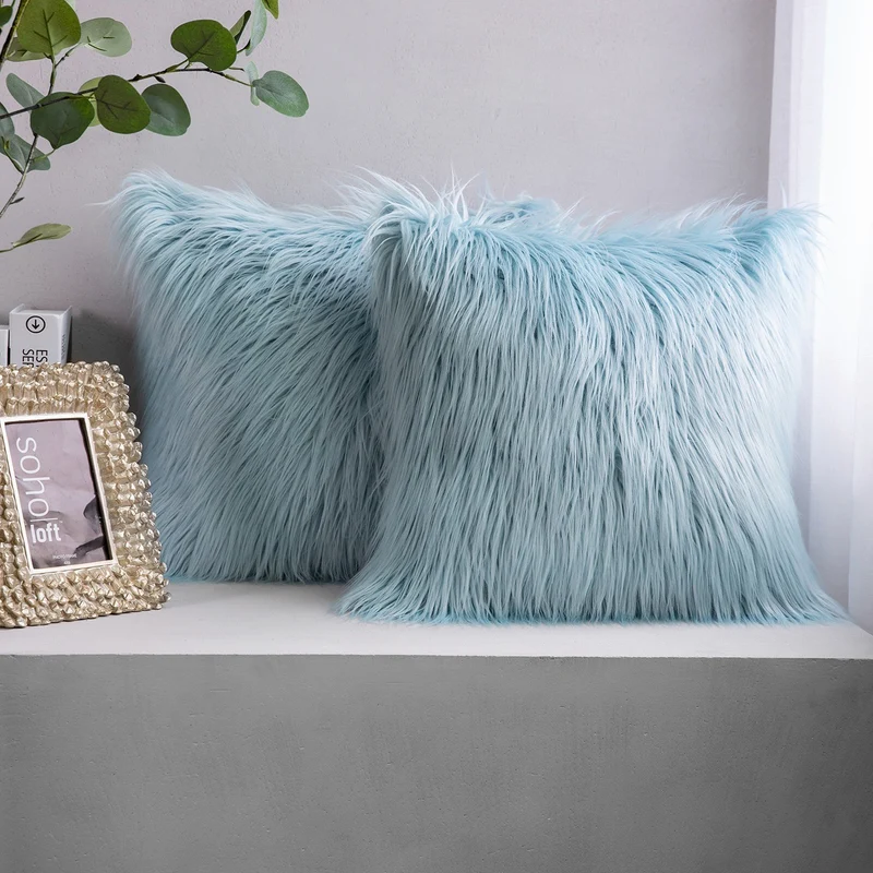Coussin fourrure uni à poils longs, 45x45CM - SHAGGY