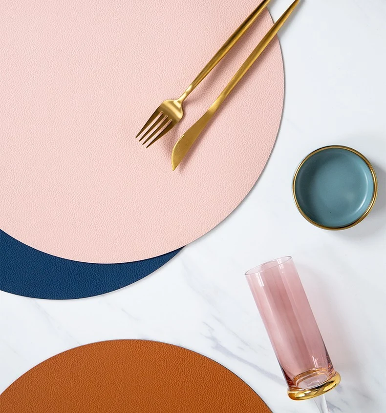 Set de table rond en PU inspiration cuir, D38CM