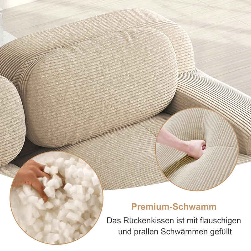 Canapé modulable 4 places en velours côtelé beige et accoudoirs courbés, sans montage FABRIC TABLE