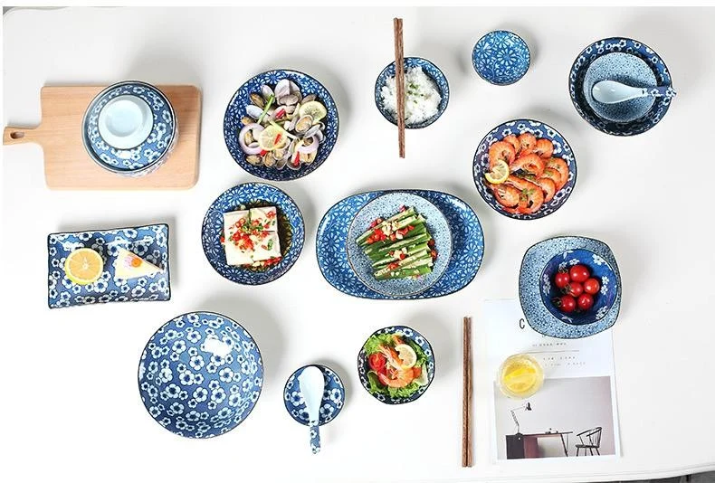 Bol en céramique blanc à motif bleu, D13CM - YACHIYO
