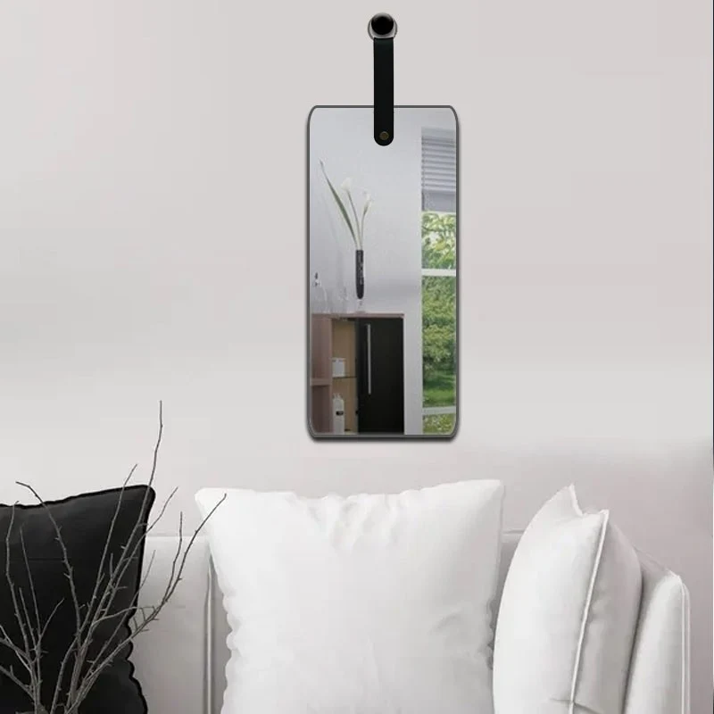 Miroir LAURE a Suspendre avec anse en PU noir 14x28,5 cm