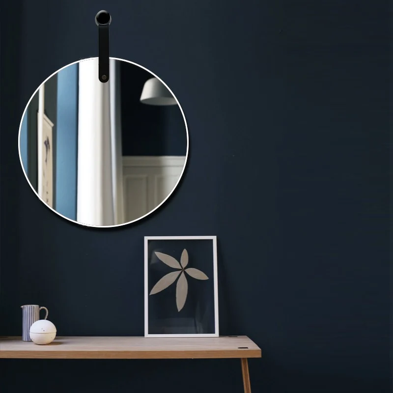 Miroir ZOEY a Suspendre avec anse en PU noir D25 cm