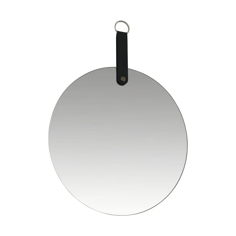 Miroir ZOEY a Suspendre avec anse en PU noir D25 cm
