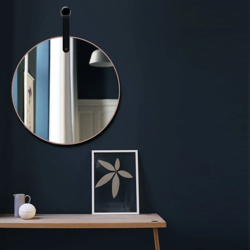 Miroir ZOEY a Suspendre avec anse en PU noir D25 cm