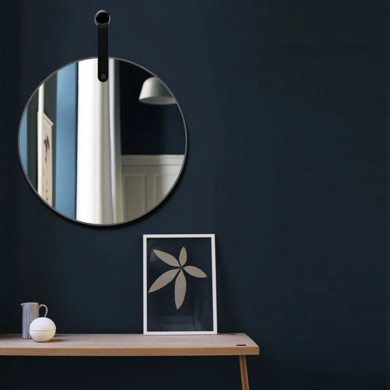 Miroir ZOEY a Suspendre avec anse en PU noir D25 cm