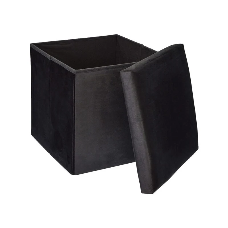 Pouf pliant coffre rangement en velours range tout