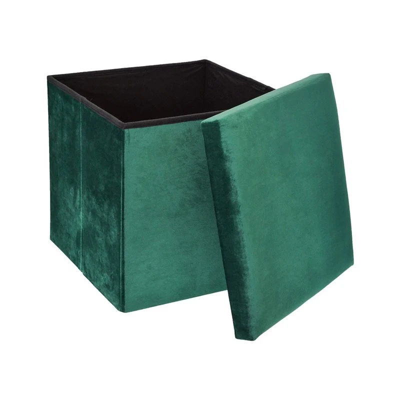 Pouf pliant coffre rangement en velours range tout