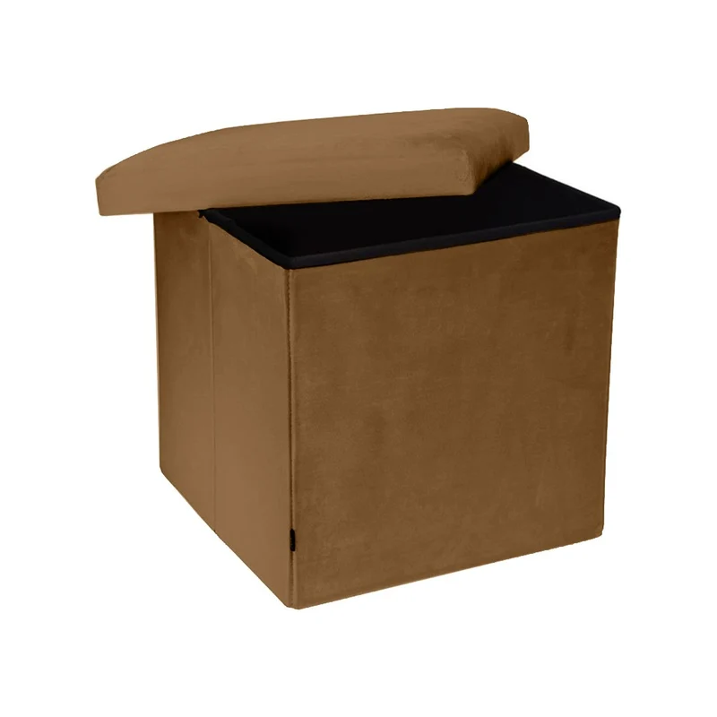 Pouf pliant coffre rangement en velours range tout