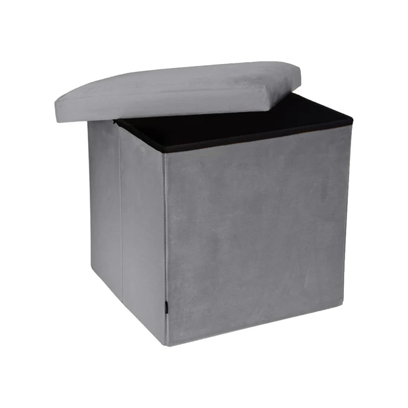 Pouf pliant coffre rangement en velours range tout