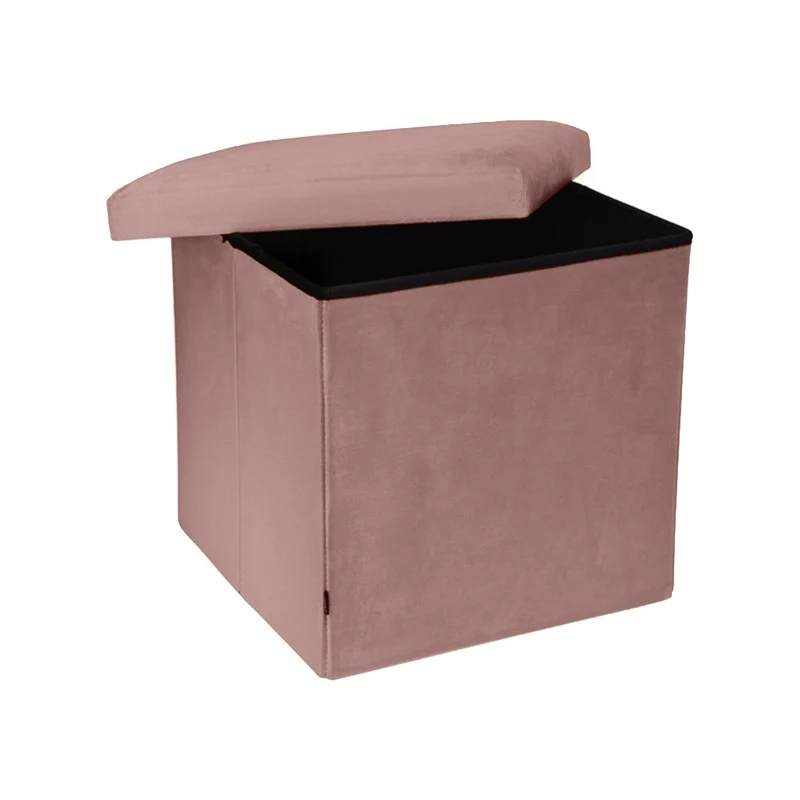 Pouf pliant coffre rangement en velours range tout