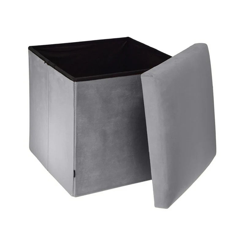 Pouf pliant coffre rangement en velours range tout