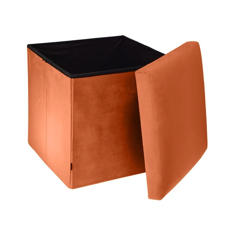 Pouf pliant coffre rangement en velours range tout