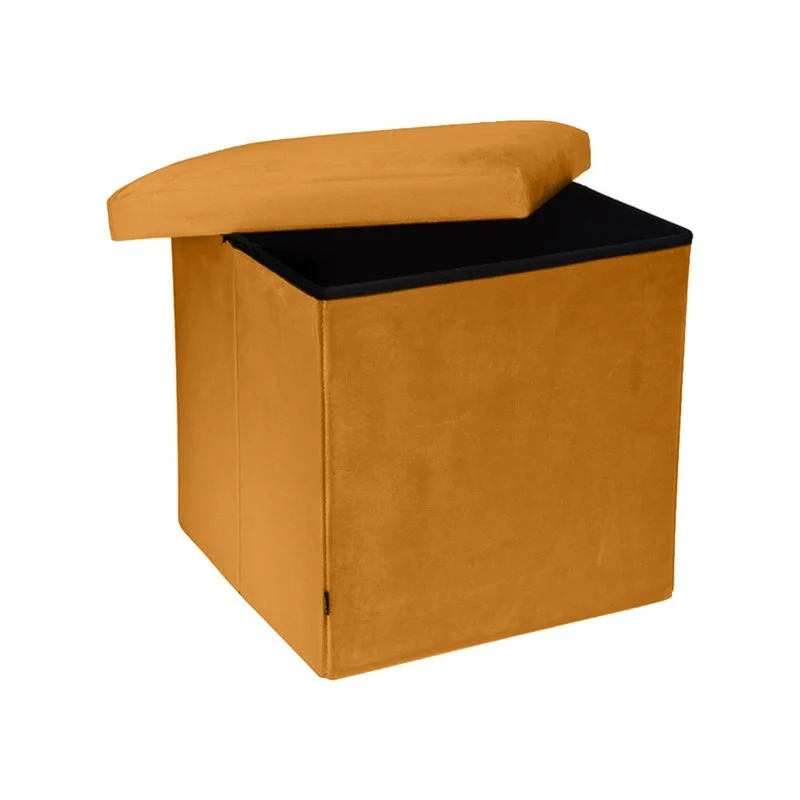 Pouf pliant coffre rangement en velours range tout