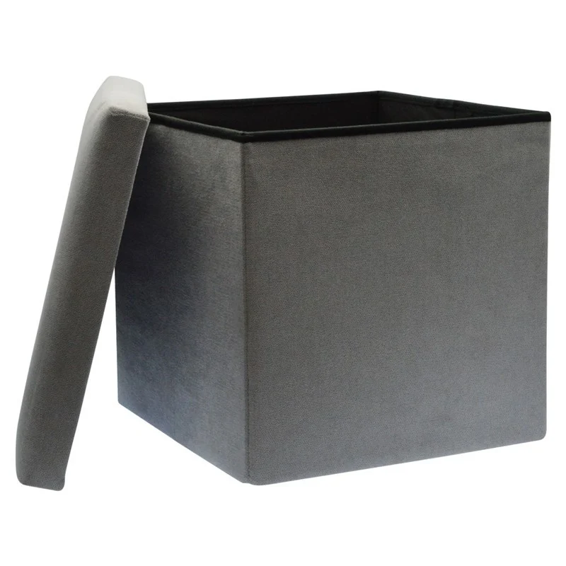Pouf pliant coffre rangement en velours range tout