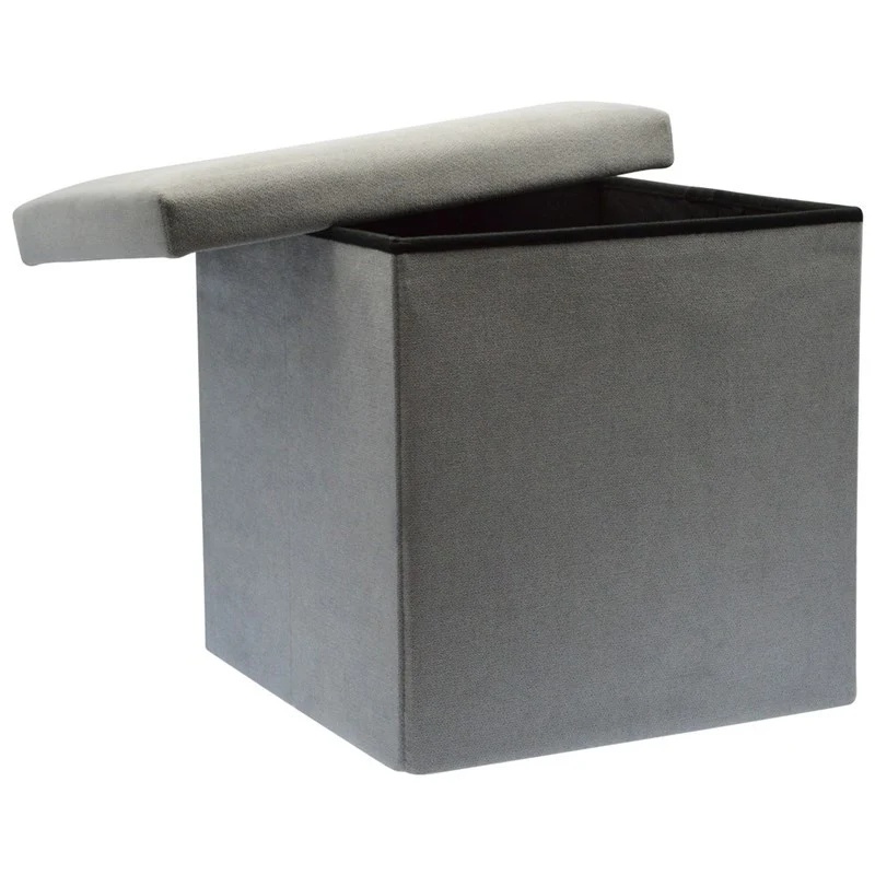 Pouf pliant coffre rangement en velours range tout