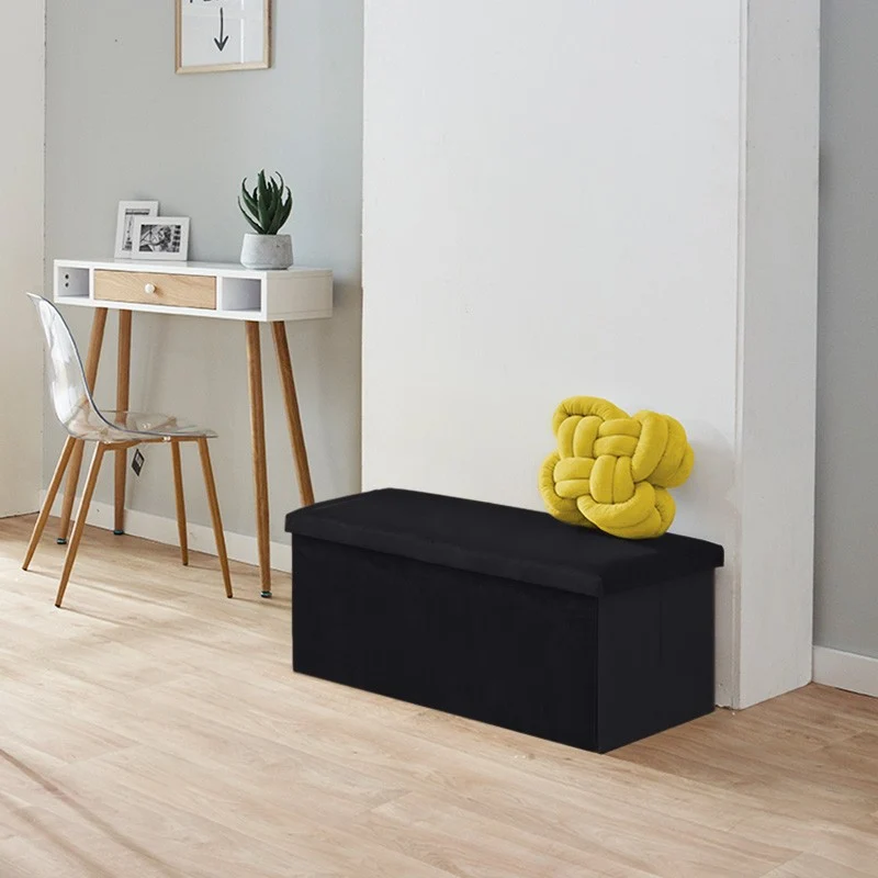 Banc pliant coffre de rangement velours range tout 76x38x38cm