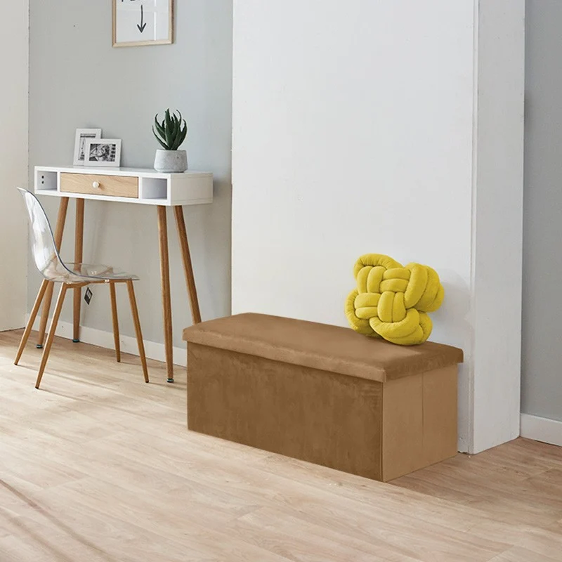 Banc pliant coffre de rangement velours range tout 76x38x38cm