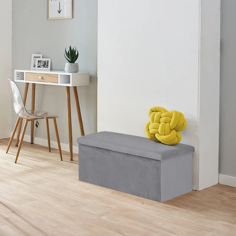Banc pliant coffre de rangement velours range tout 76x38x38cm