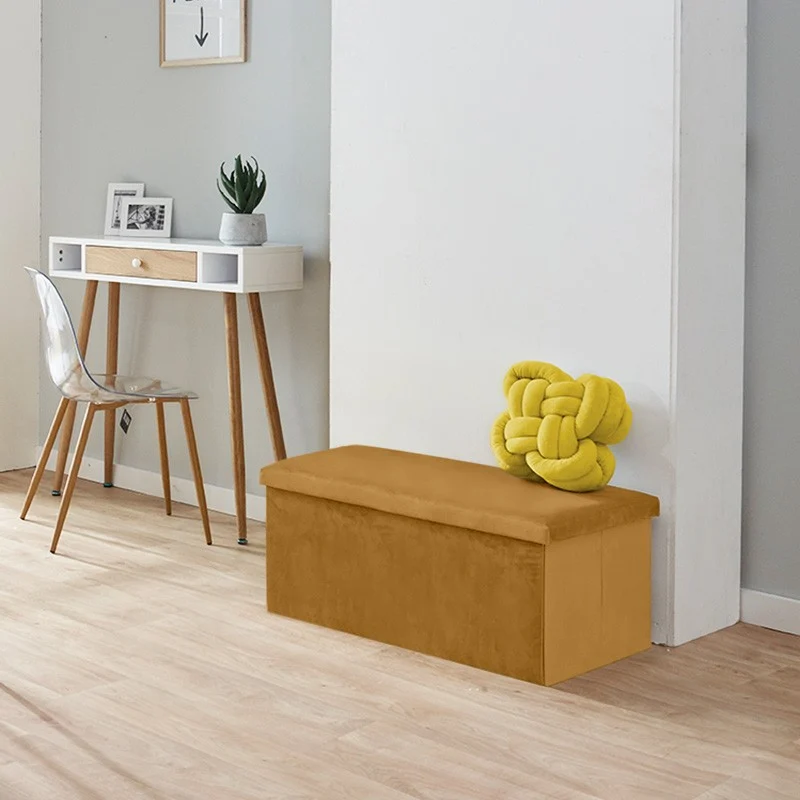 Banc pliant coffre de rangement velours range tout 76x38x38cm
