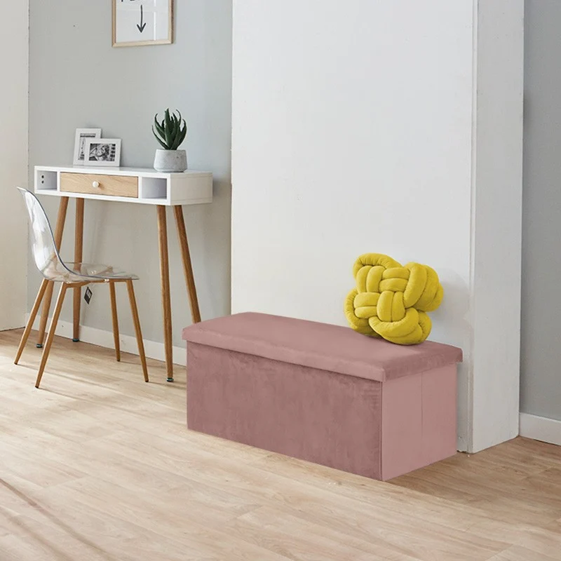 Banc pliant coffre de rangement velours range tout 76x38x38cm