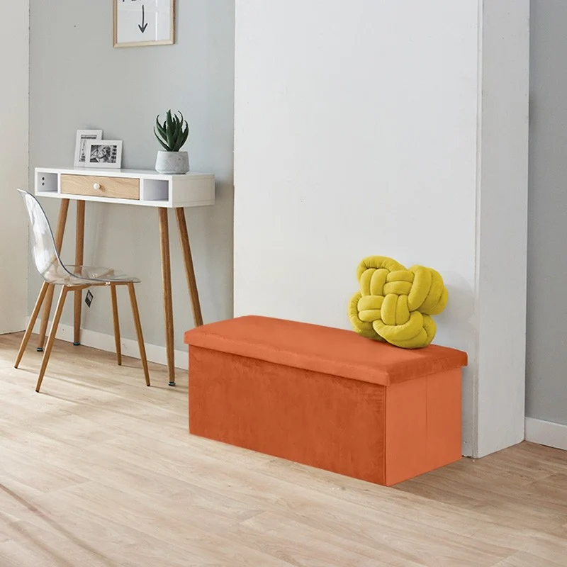 Banc pliant coffre de rangement velours range tout 76x38x38cm