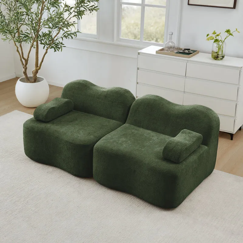 Canapé modulaire 2 places en velours vert foncé, forme ondulée, sans montage ELEGANT VASE HOME