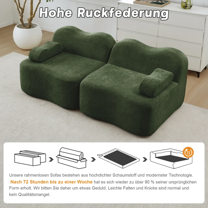 Canapé modulaire 2 places en velours vert foncé, forme ondulée, sans montage ELEGANT VASE HOME