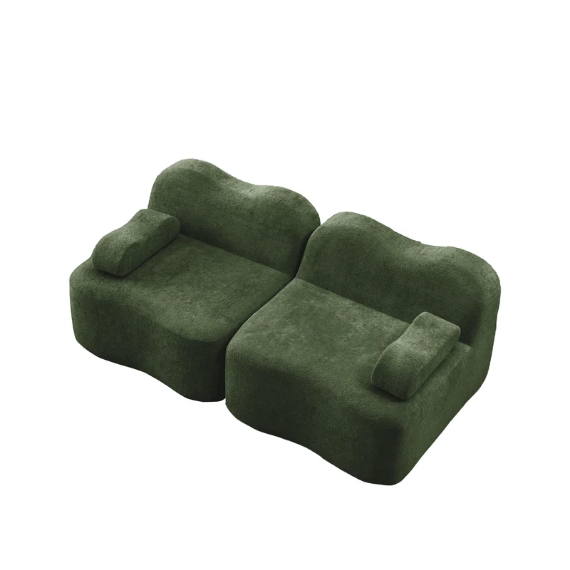 Canapé modulaire 2 places en velours vert foncé, forme ondulée, sans montage ELEGANT VASE HOME