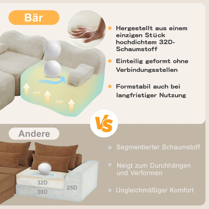 Canapé d'angle modulaire 2 places en velours beige avec pouf, forme vague, sans montage ELEGANT VANITY SET