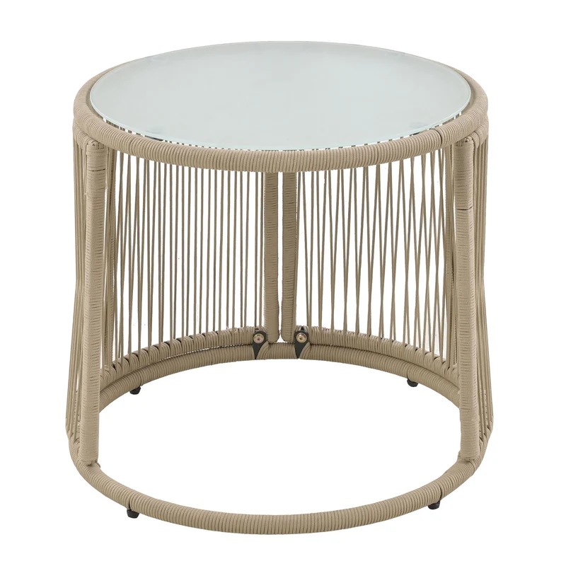 Salon de jardin en corde tressée beige, 6 pièces, 2 fauteuils, 2 canapés 2 places, 2 tables basse rondes, coussins inclus TERRALRE