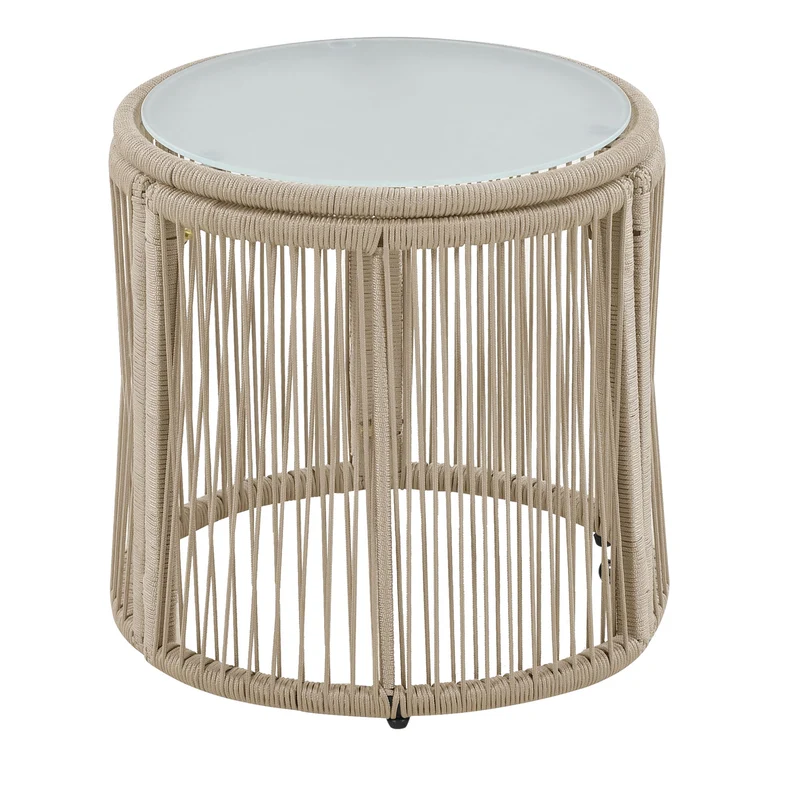 Salon de jardin en corde tressée beige, 6 pièces, 2 fauteuils, 2 canapés 2 places, 2 tables basse rondes, coussins inclus TERRALRE