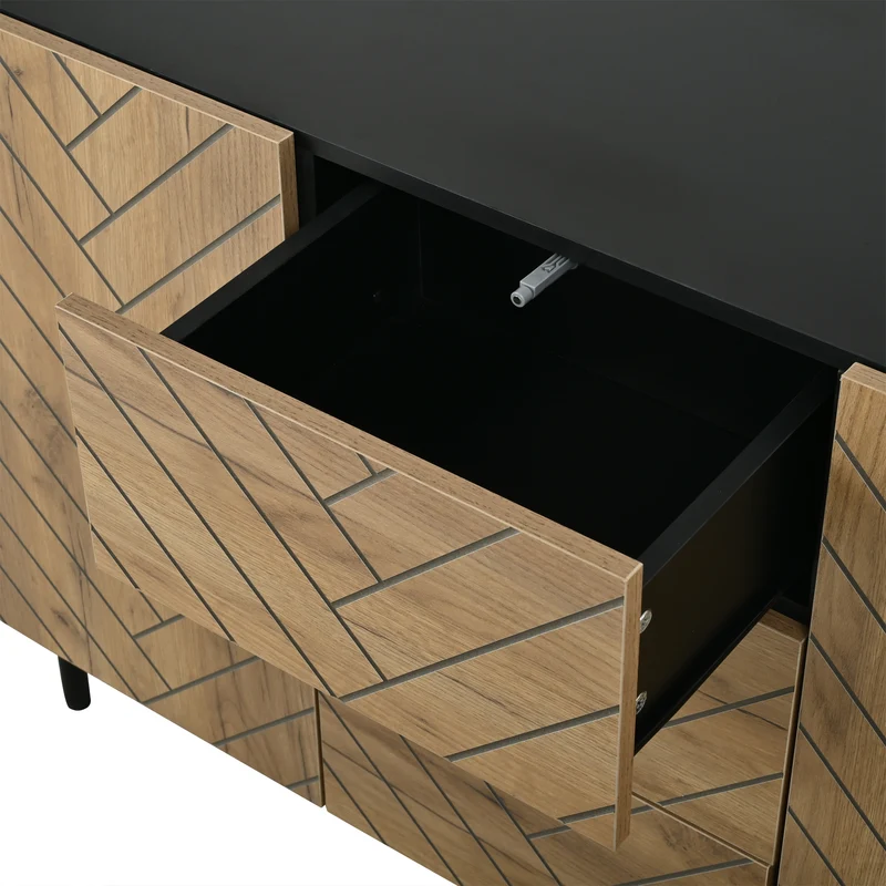 Buffet effet bois motif chevron 2 portes 3 tiroirs 120x40x76 cm ELEGANT TRAY SET