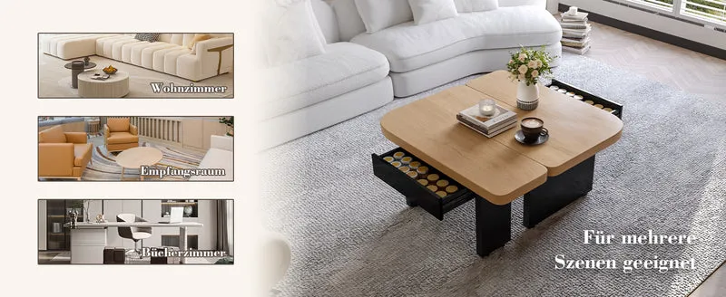 Set de 2 tables basses gigognes effet bois et design en S avec éclairage LED intégré et 2 tiroirs
