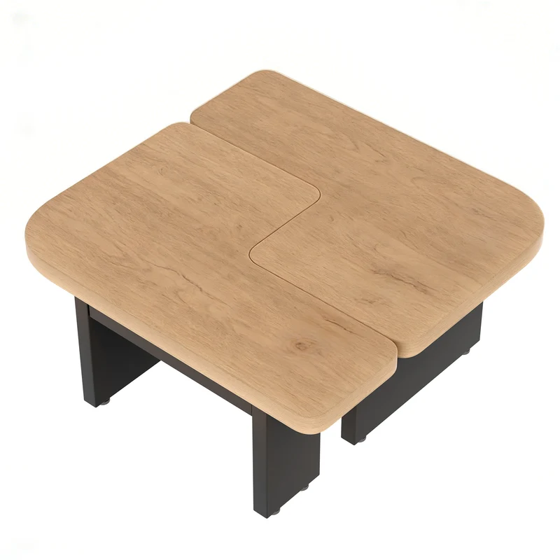 Set de 2 tables basses gigognes effet bois et design en S avec éclairage LED intégré et 2 tiroirs
