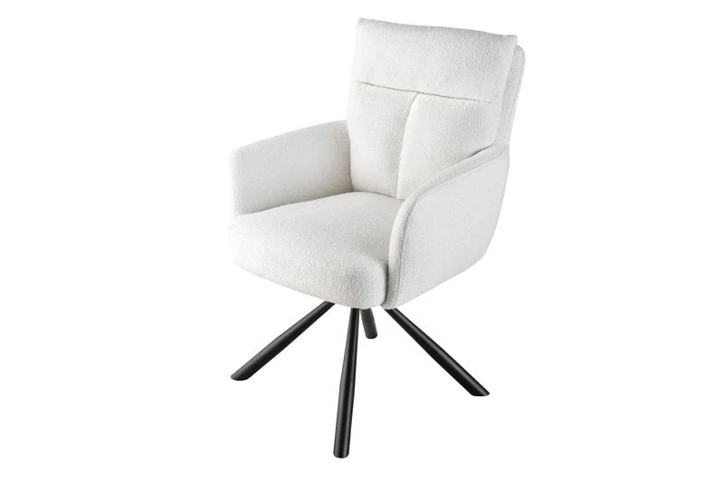 Lot de 2x chaises pivotante rétro BIG GEORGE blanche bouclée avec accoudoirs, noyau à ressorts Bonell