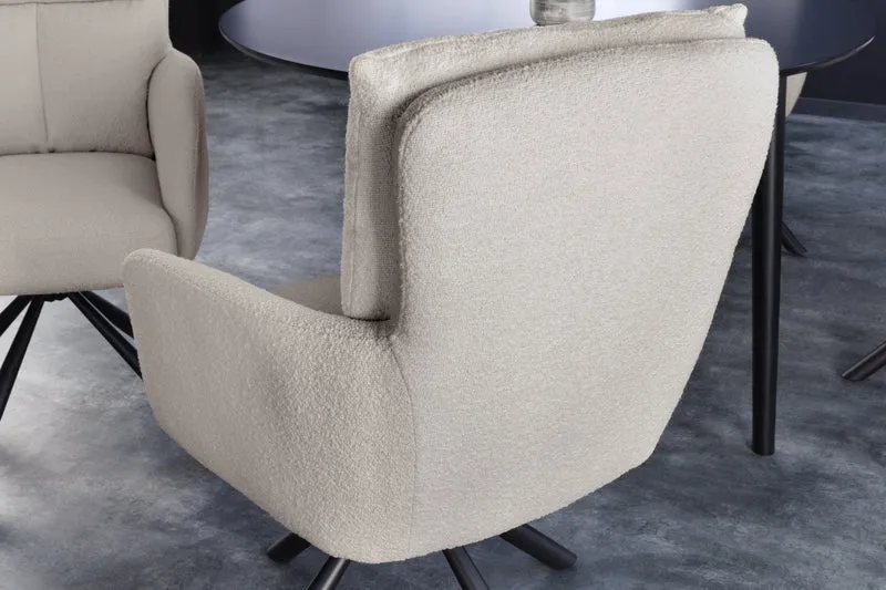 Lot de 2x chaises rétro pivotante BIG GEORGE grège Accoudoirs Bouclé Noyau ressorts Bonell