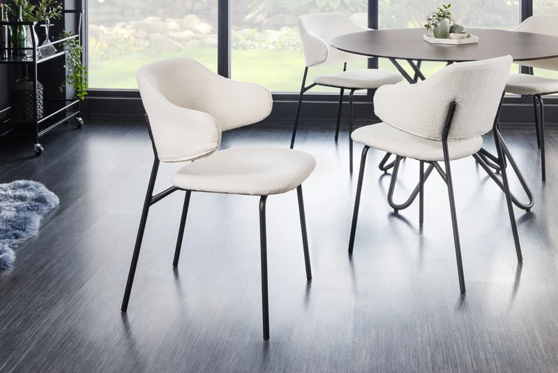 Lot de 2x chaises design VOGUE blanc bouclé pieds métal noir