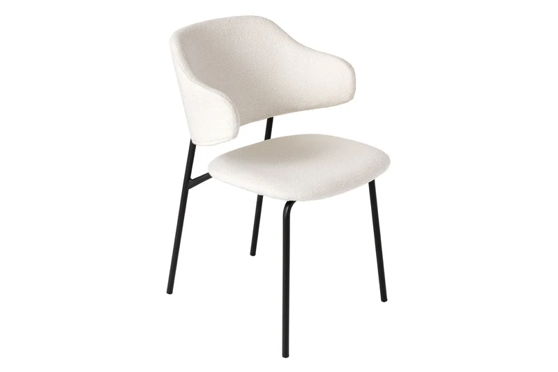 Lot de 2x chaises design VOGUE blanc bouclé pieds métal noir
