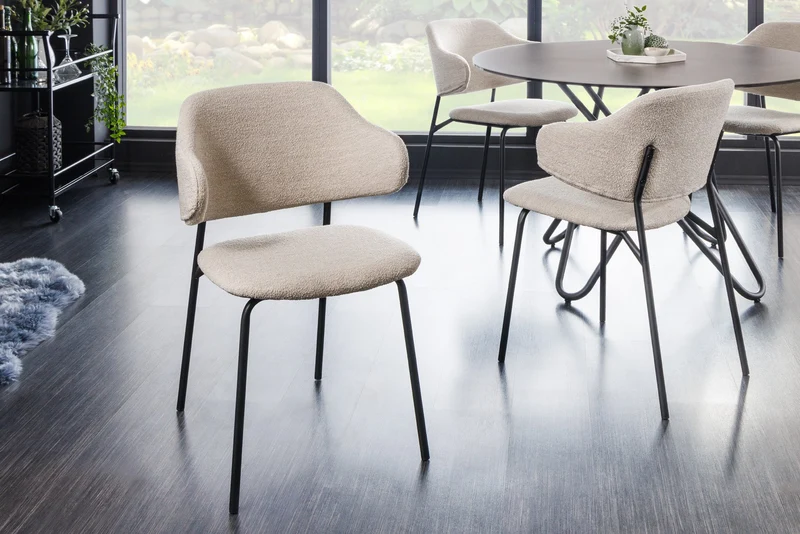 Lot de 2x chaises design VOGUE grège Bouclé pieds métal noir