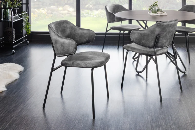 Lot de 2x chaises design VOGUE velours gris pieds métal noir