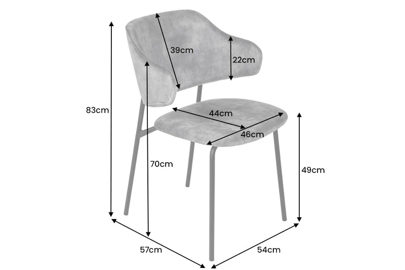 Lot de 2x chaises design VOGUE velours gris pieds métal noir