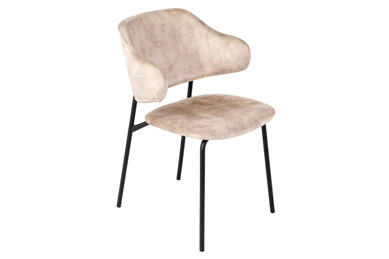 Lot de 2x chaises design VOGUE velours champagne grège pieds métal noir