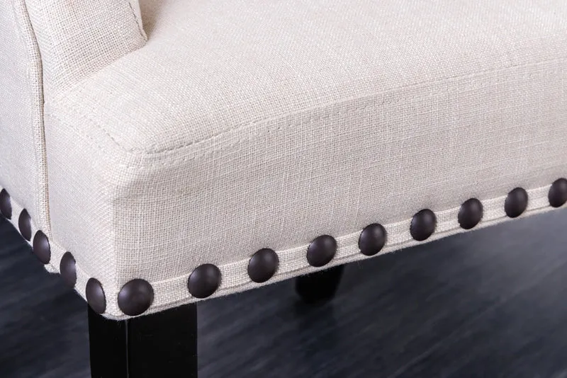 Lot de 2x chaises design CASTLE tissu texturé beige noir pieds bois Chesterfield