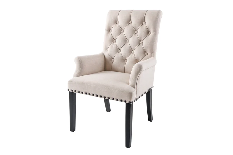 Lot de 2x chaises design CASTLE tissu texturé beige noir pieds bois Chesterfield