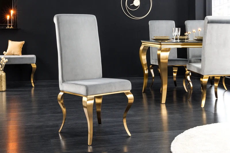 Lot de 2x chaises design MODERNE BAROQUE velours gris pieds dorés